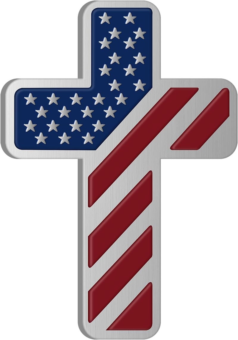 LWQLZY Cross Christian Car Emblem – Patriotic USA Flag Zinc Alloy 3D Badge with 3M Adhesive – Cross Decal for Car, Truck, Window, Door, Toolbox, or Home Decor (Enamel Silver) - Image 1
